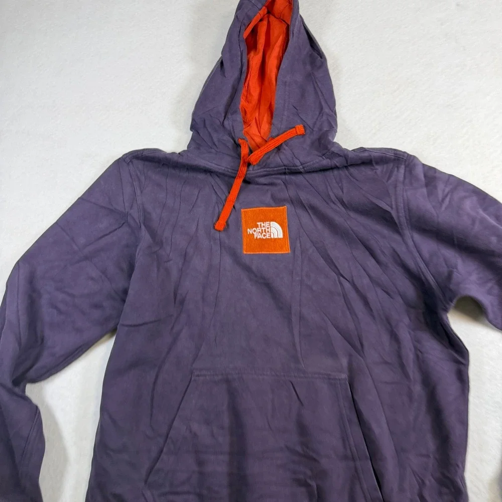 The North Face Mens Purple Orange Box Logo Pullover Hoodie Sweatshirt Medium